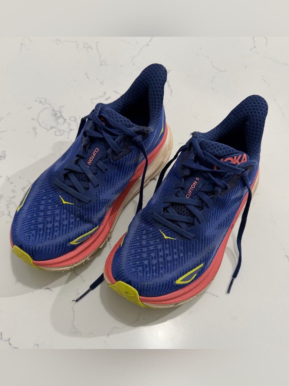 HOKA Clifton 9 Women’s Size 7B Blue Pink Running Shoes Athletic Sneakers
